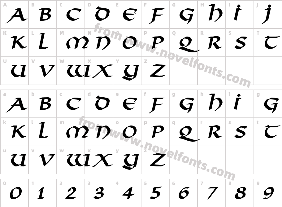 Valhalla BoldItalicCharacter Map