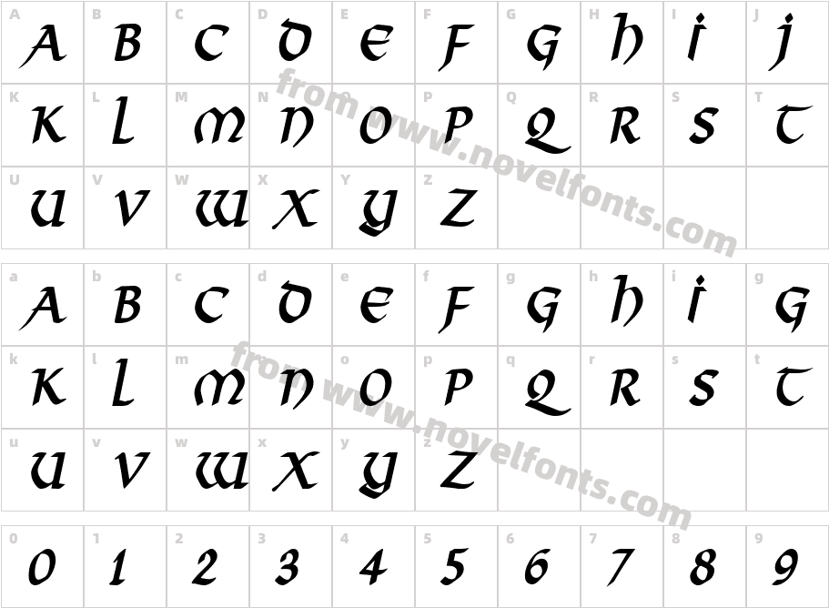 Valhalla Condensed Bold ItalicCharacter Map