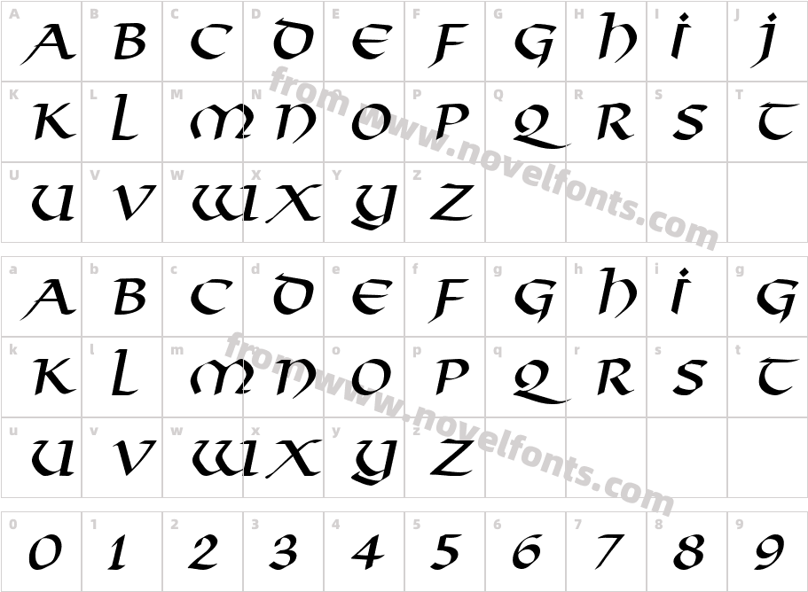 Valhalla ItalicCharacter Map