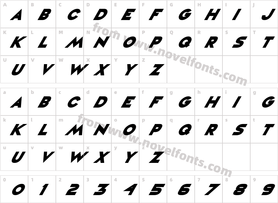 Vampire Raves ItalicCharacter Map