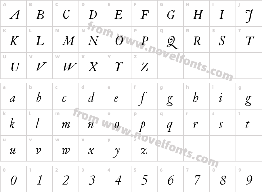 Van DijckMT Std ItalicCharacter Map