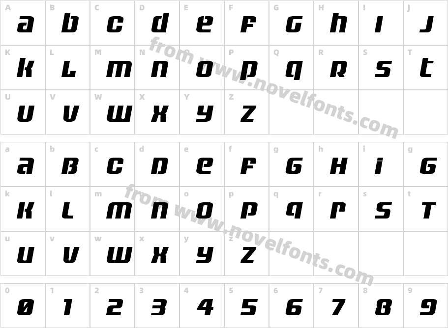 Vanguardian Expanded ItalicCharacter Map