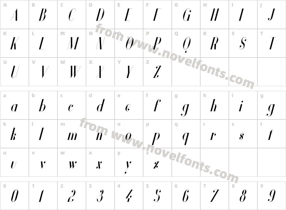 Vanity-BoldNarrowItalicCharacter Map