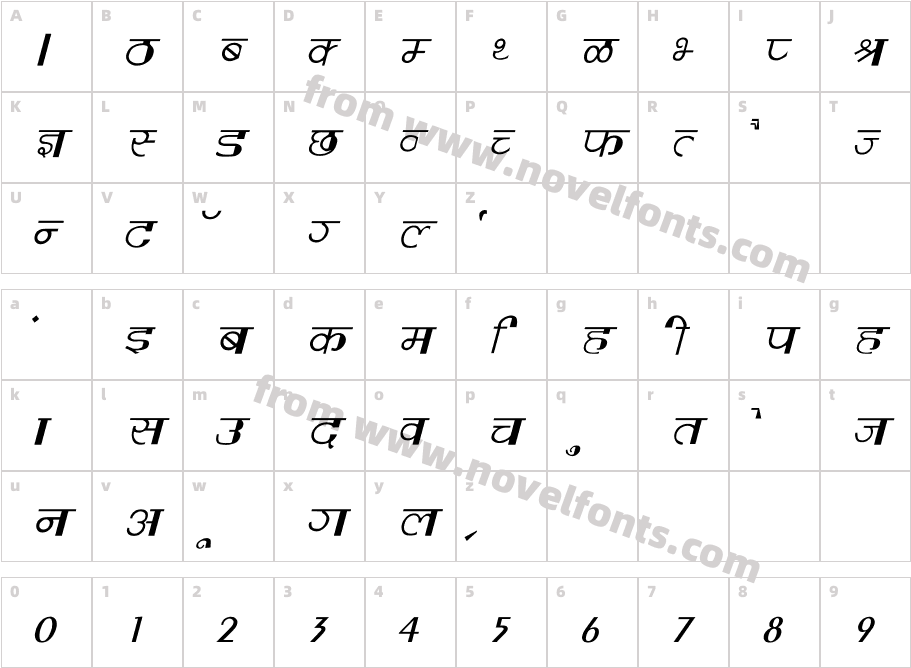 Varsha ItalicCharacter Map