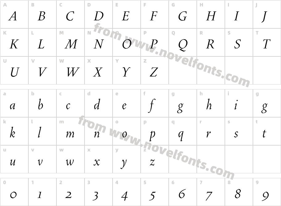 Vendetta Light ItalicCharacter Map