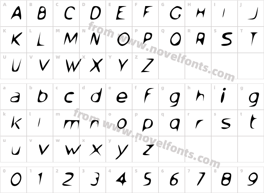 Venom Sans ObliqueCharacter Map