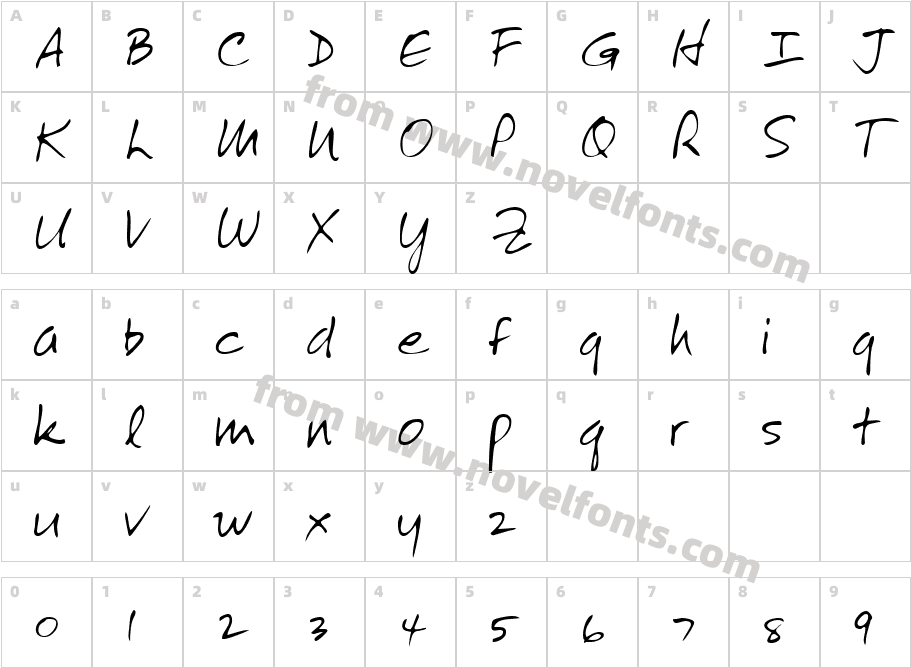 VictorsHand RegularCharacter Map