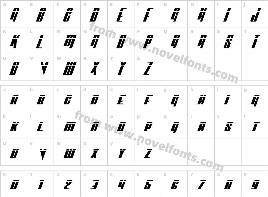 Vindicator Laser ItalicCharacter Map