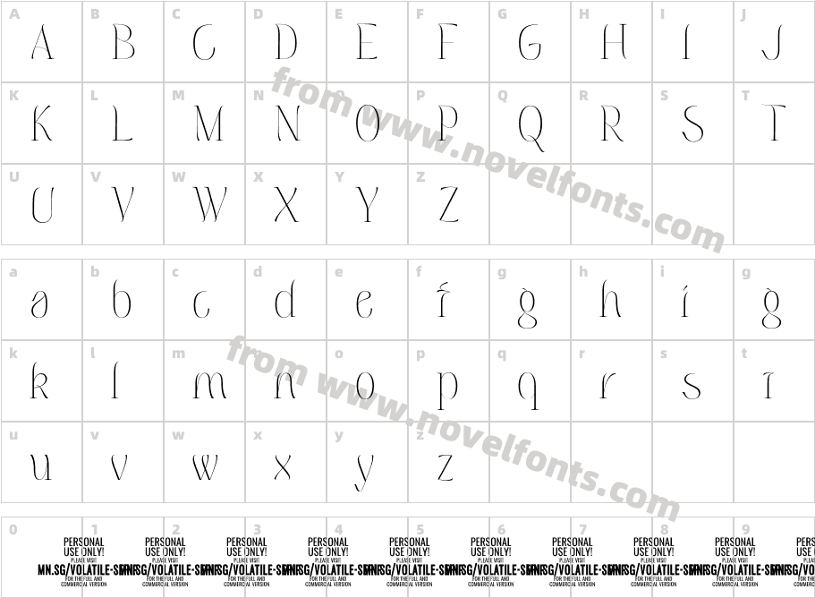 Volatile Serif PERSONAL USE RegularCharacter Map