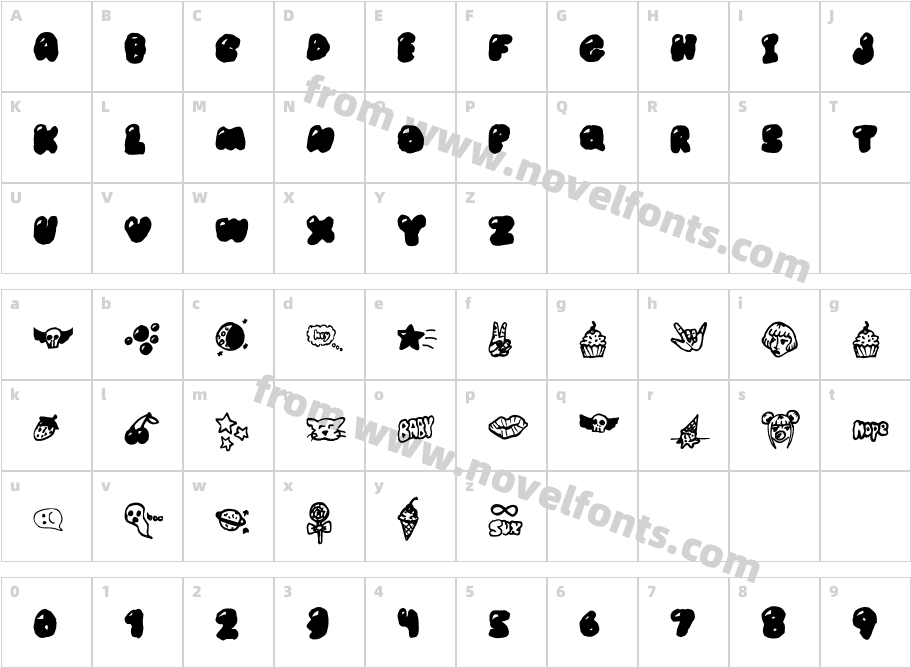 BUBBLEGUM BABY s MediumCharacter Map