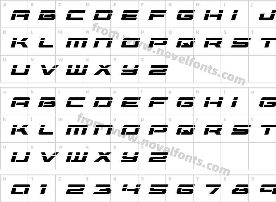 Vorpal Expanded ItalicCharacter Map