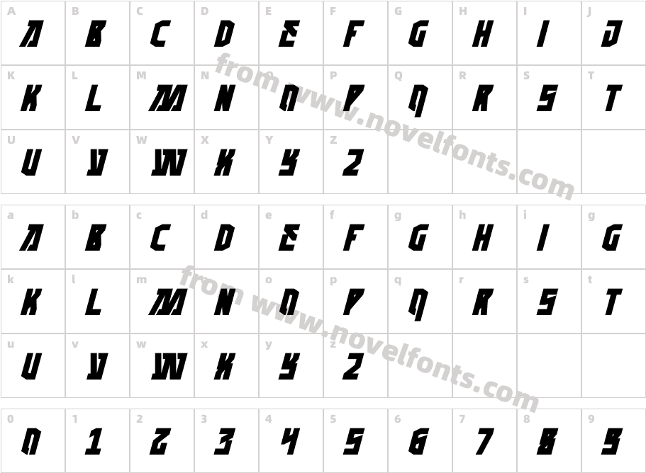 WHAPER ItalicCharacter Map