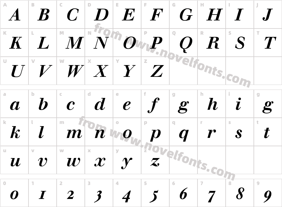 Walbaum Bold Italic Oldstyle FiguresCharacter Map