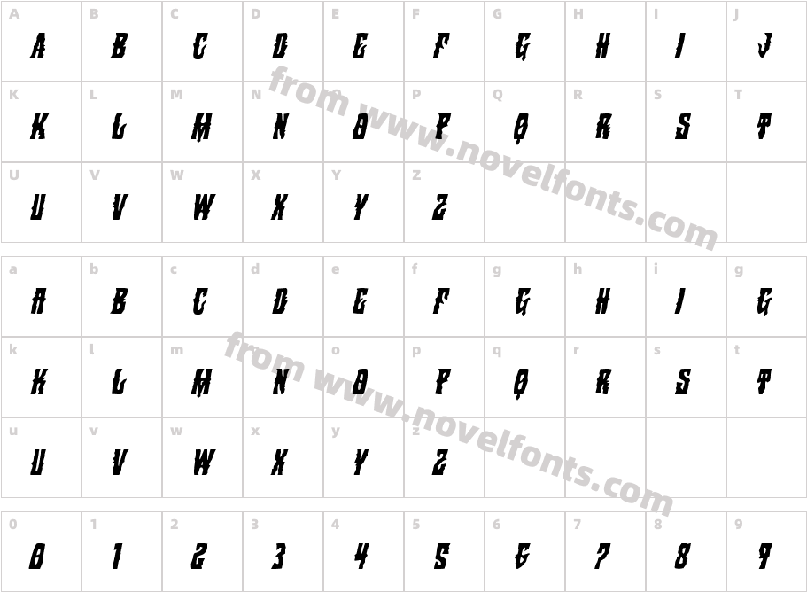 Warlock's Ale Condensed ItalicCharacter Map