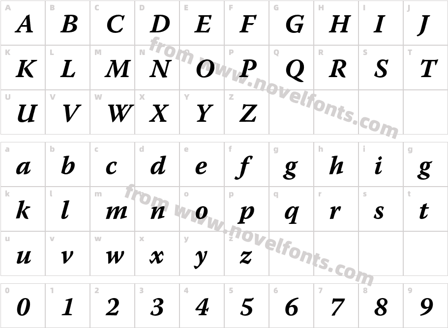 Warnock Pro CaptionCharacter Map