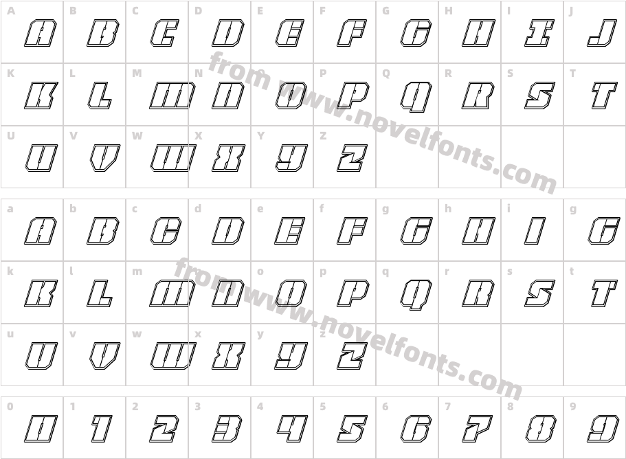 Warp Thruster Engraved ItalicCharacter Map