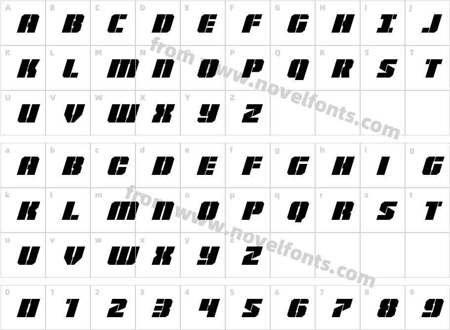 Warp Thruster ItalicCharacter Map