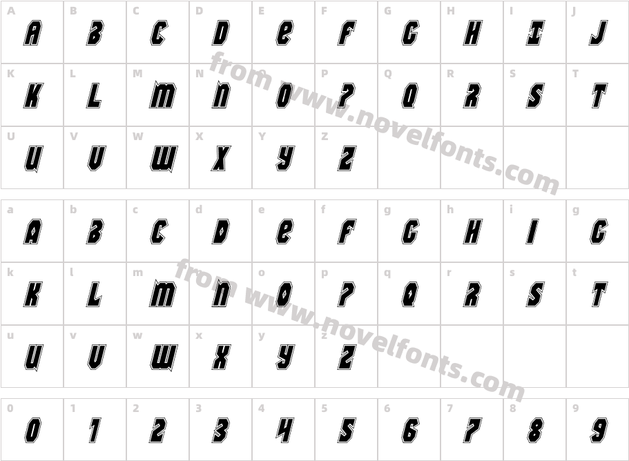 Warrior Nation Academy ItalicCharacter Map