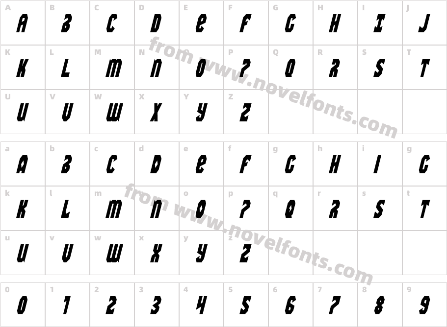 Warrior Nation Condensed ItalicCharacter Map