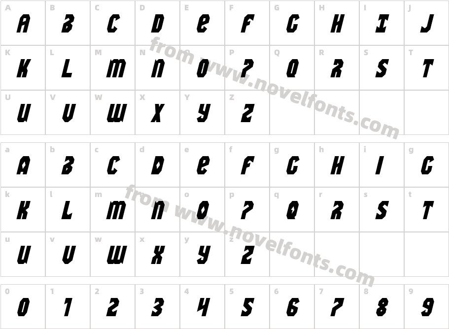 Warrior Nation ItalicCharacter Map