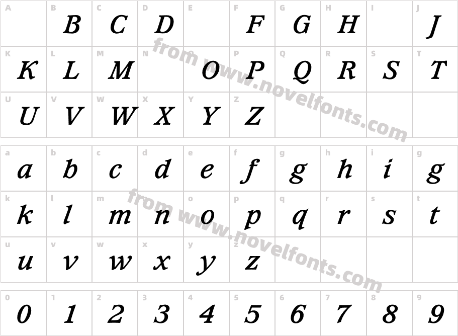 WaverlyBoldItalicCharacter Map