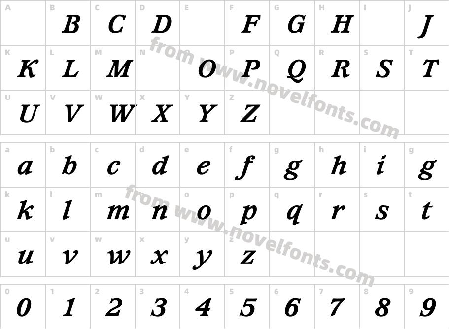 WaverlyExtraBoldItalicCharacter Map