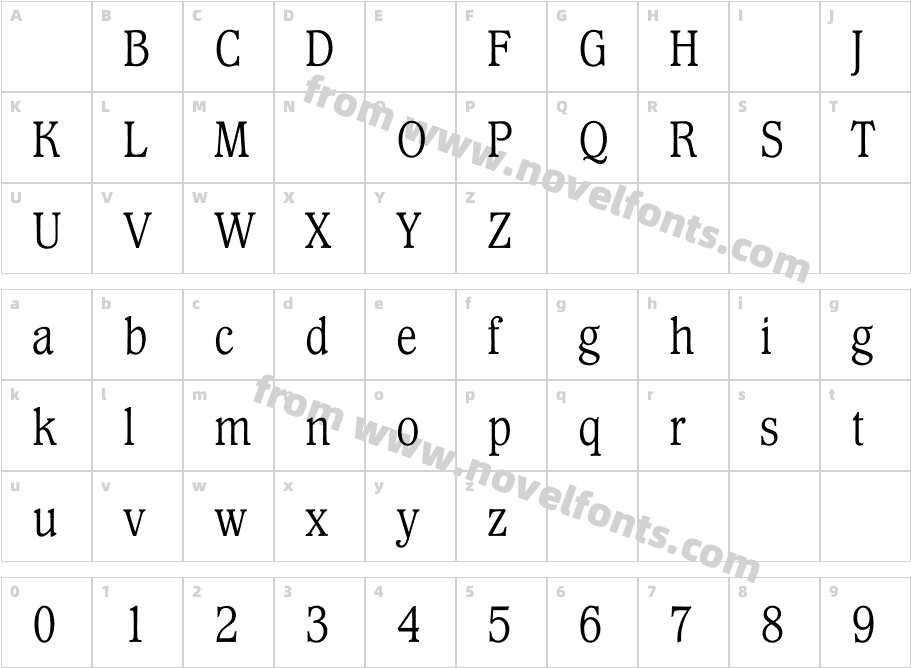 Waverly Light CondensedCharacter Map