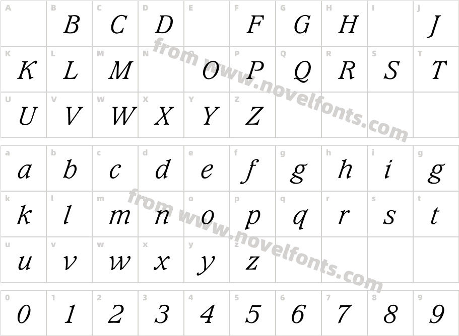 Waverly Light ItalicCharacter Map