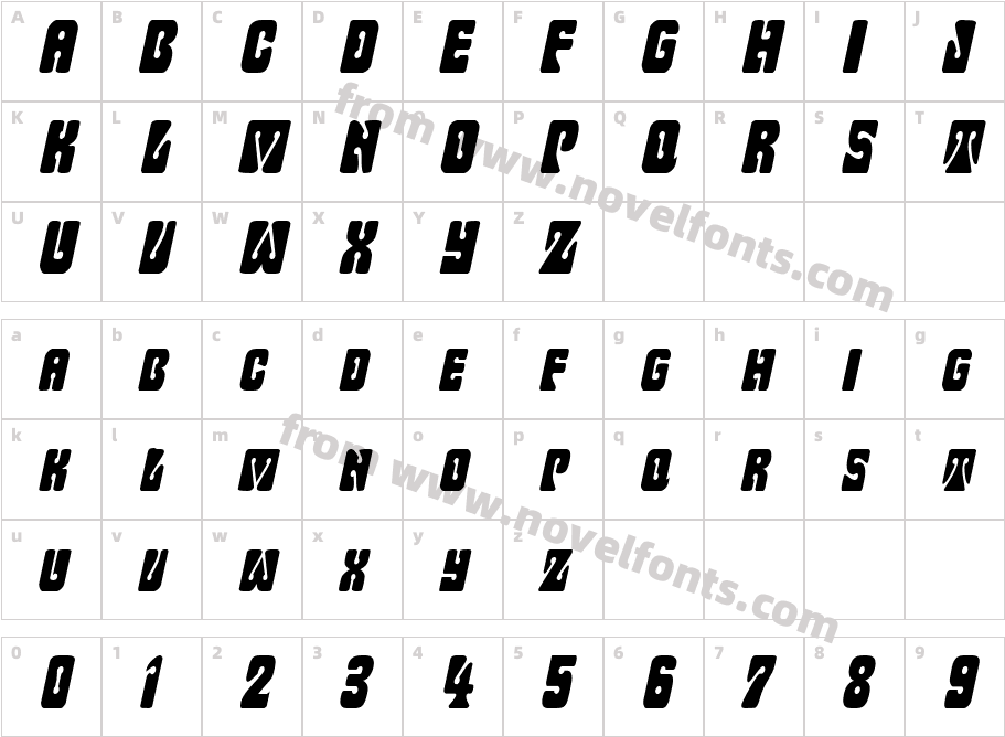 WavyOrnamentalCondensedObliqueSWFTECharacter Map