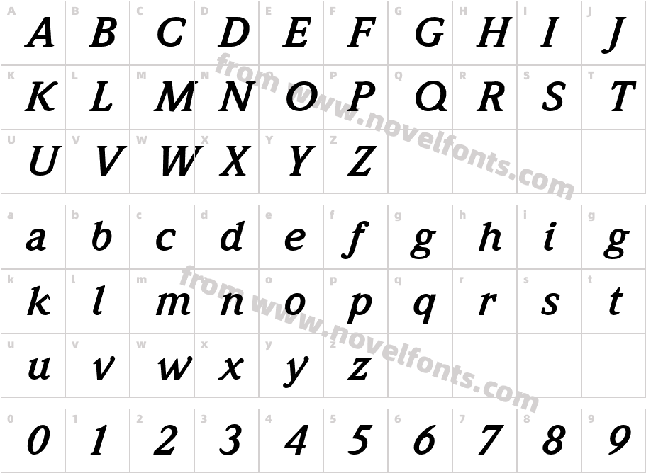 Weidemann Bold ItalicCharacter Map