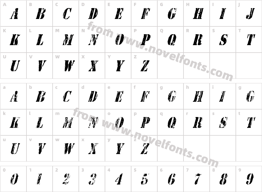 Wetworks Condensed ItalicCharacter Map