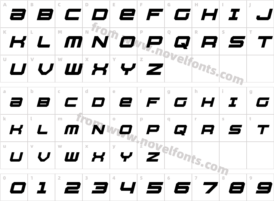 Whittle Bold ItalicCharacter Map