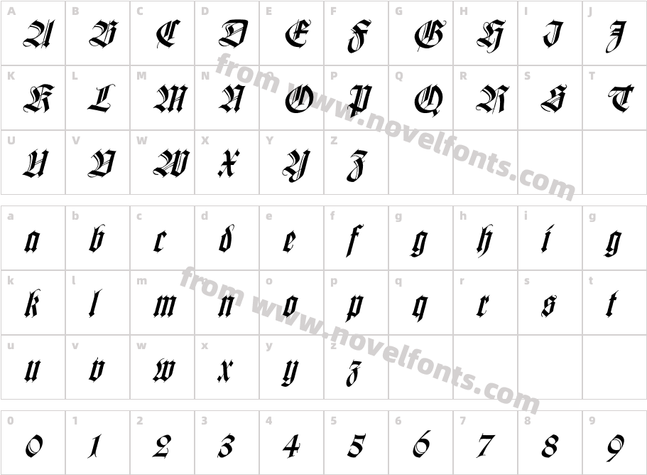 WilhelmKlingsporGotisch ItalicCharacter Map