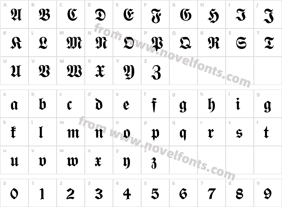 Wittenberger Fraktur MT StdCharacter Map