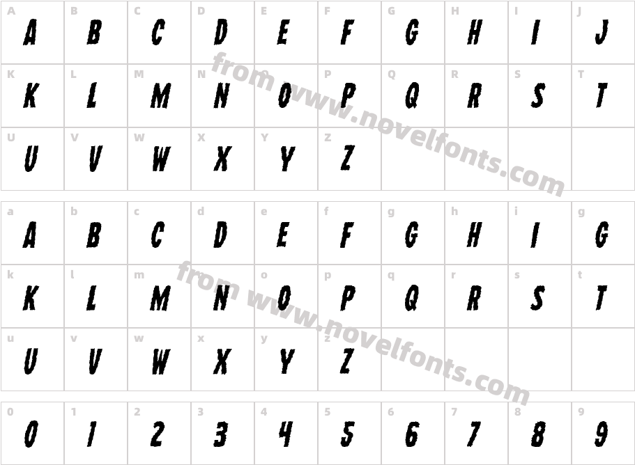 Wolf Brothers Staggered ItalicCharacter Map