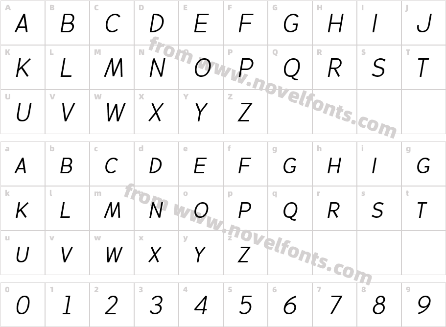 BacktalkSans BTN ShortCap ObliqueCharacter Map