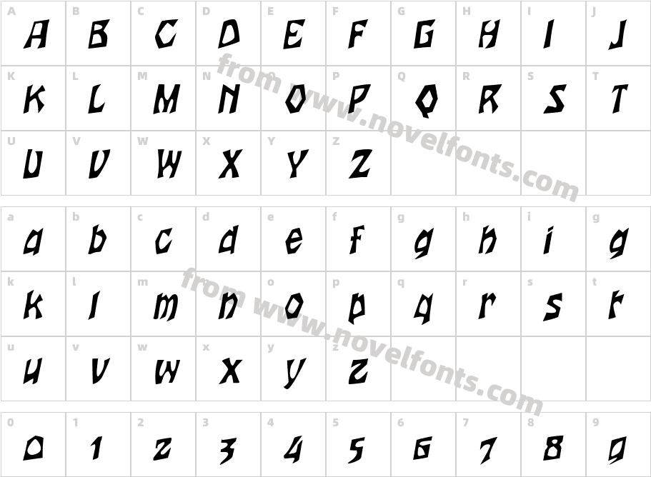 Woodcut-Condensed ItalicCharacter Map