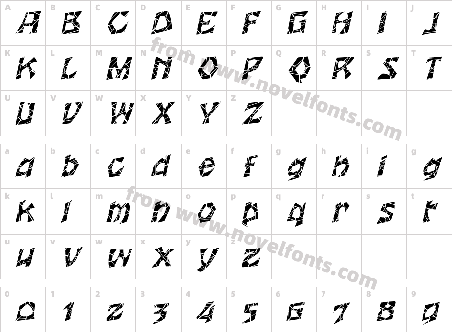 Woodcut-Cracked ItalicCharacter Map