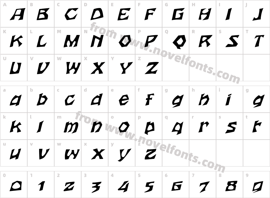 Woodcut-Extended ItalicCharacter Map