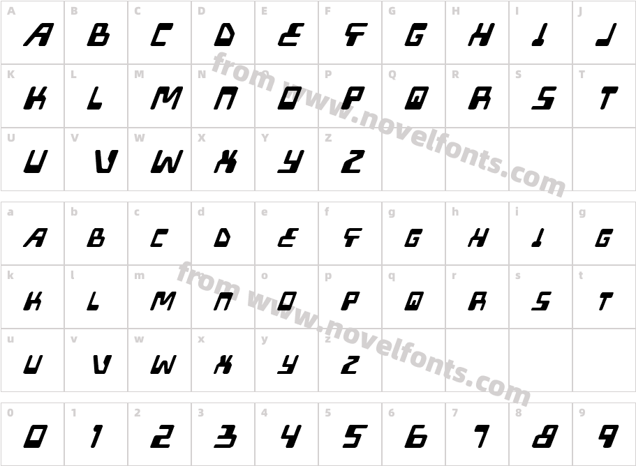 XPED ItalicCharacter Map