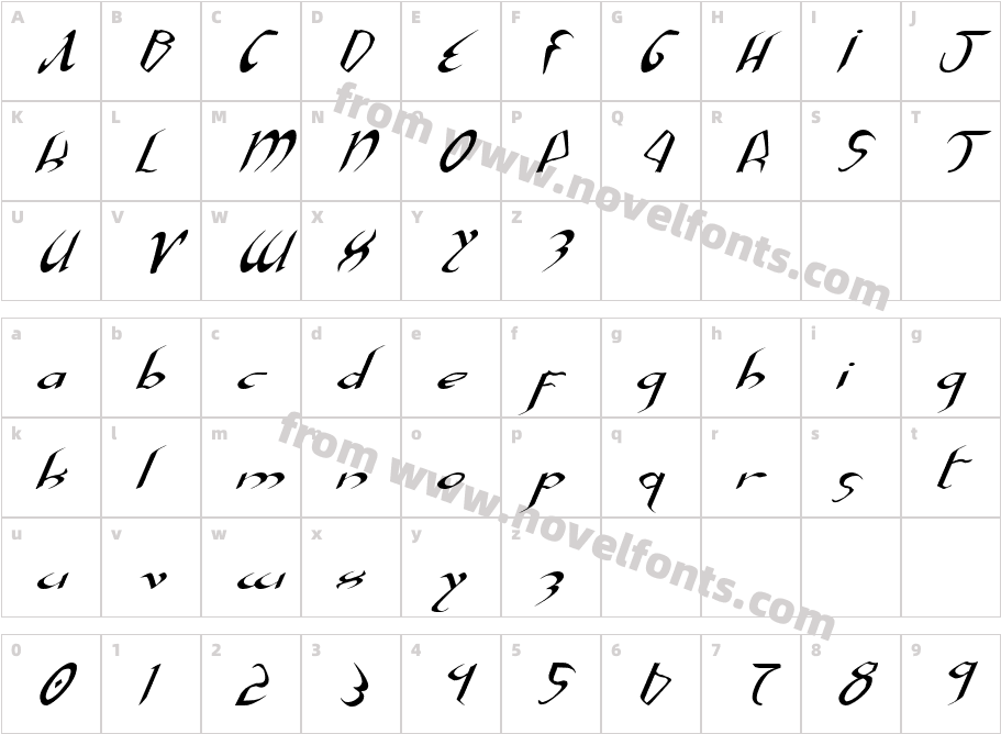 Xaphan Expanded ItalicCharacter Map