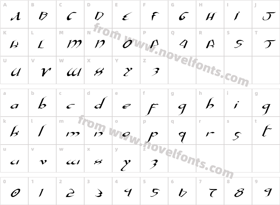 Xaphan II Expanded ItalicCharacter Map