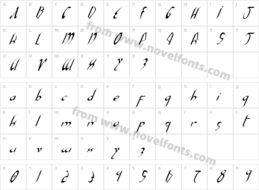 Xaphan ItalicCharacter Map