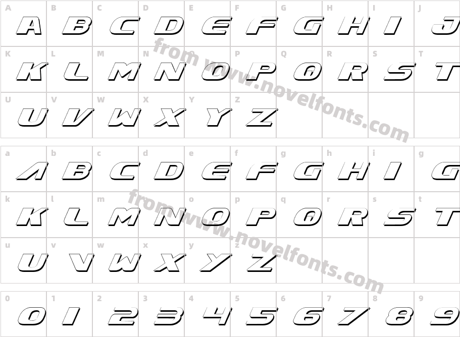 Xcelsion Shadow ItalicCharacter Map