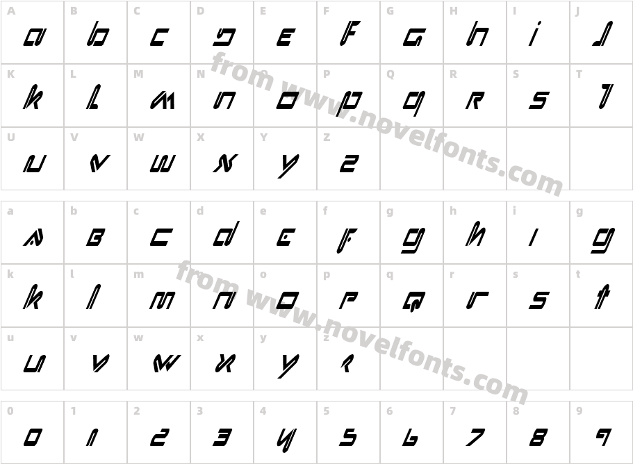 Xephyr Condensed ItalicCharacter Map