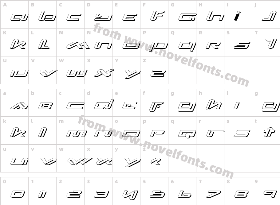 Xephyr Expanded Shadow ItalicCharacter Map