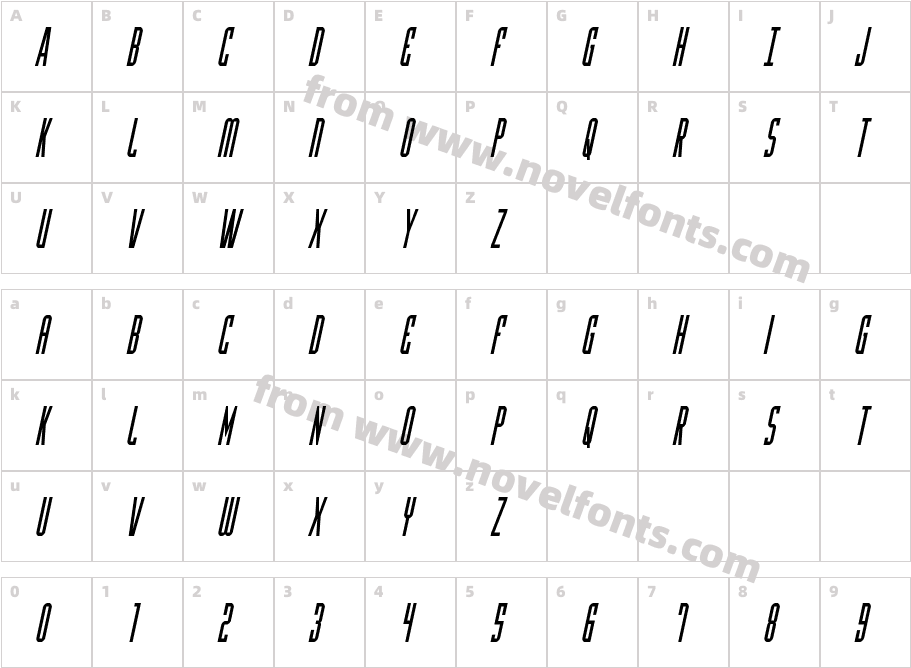 Y-Files Condensed ItalicCharacter Map