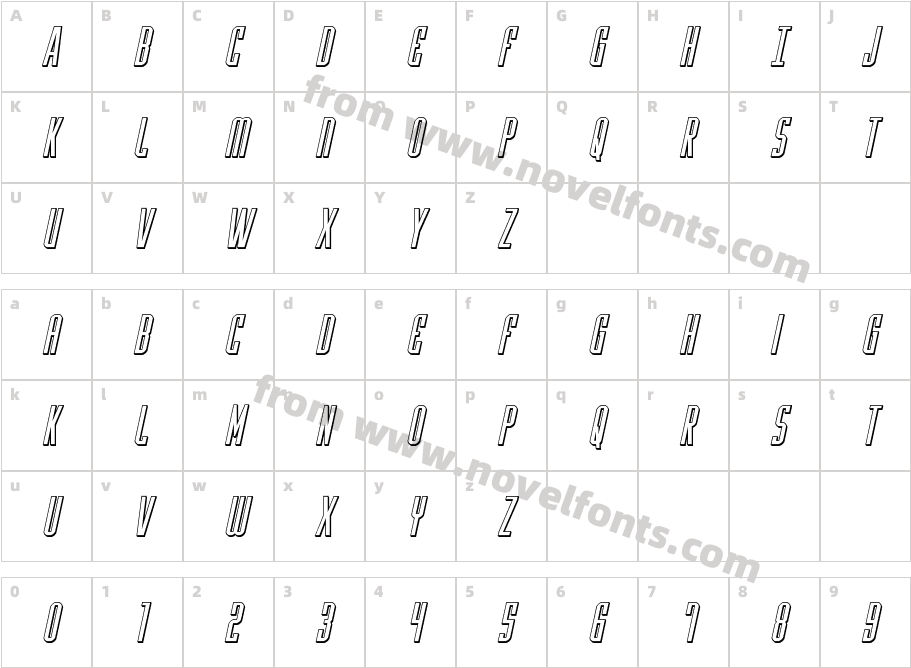 Y-Files Title 3D ItalicCharacter Map