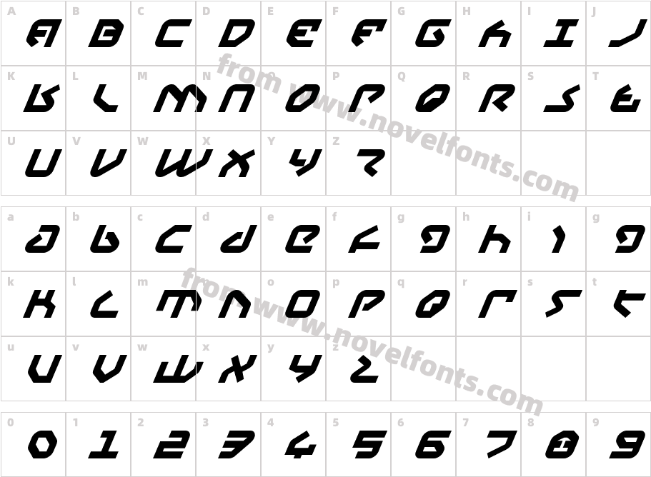 Yahren ItalicCharacter Map