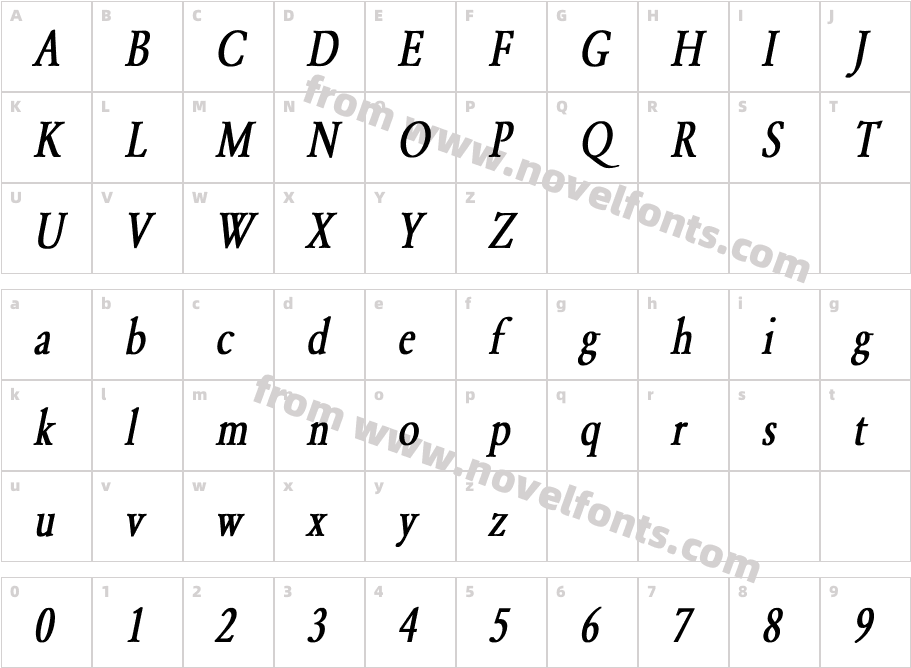 Yearlind-Normal Condensed Bold ItalicCharacter Map